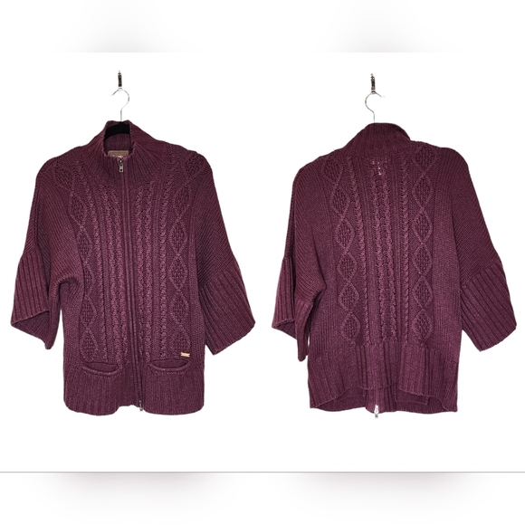 Roots lambswool-blend knit sweater zip cardigan. Pockets. 3/4 sleeve. XS. - Picture 5 of 16